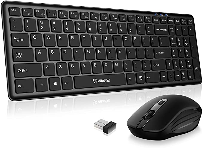 Vitalitim Wireless Keyboard Mouse,2.4GHz Rechargeable Ultra Slim Thin Portable Full Size Keyboard and Mouse Combo with Number Pad &DPI Adjustable Compatible for Laptop Desktop Tablet Surface Smart TV