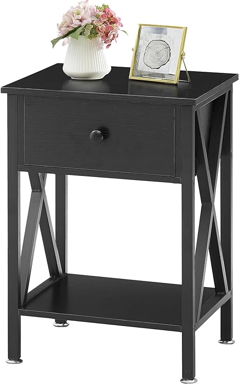 VECELO Night Stands for Bedroom Nightstand Bedside End Tables with Drawer Storage, Matte Black