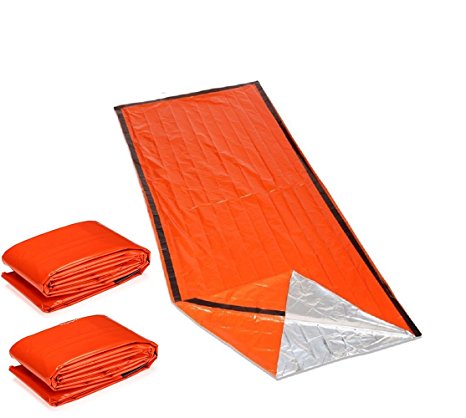 BlueSunshine Emergency Sleeping Bag - Obvious Orange Thermal Reflective Survival Blanket Ultralight Outdoor Body Heat Retention Emergency Tool (2 Pack)