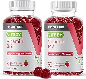 Vitamin B12 Gummies for Adults & Teens 1000mcg, Sugar Free - Good for Energy, Metabolism, Natural Energy Support - Vegan, Gelatin Free, Gluten Free, GMO Free - Tasty Chewable Strawberry Flavored Gummy