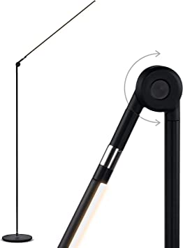 Brightech Libra LED Floor Lamp - Alexa and Smart Home Compatible - Contemporary Minimalist Standing Lamp - Adjustable Pivoting LED Head with Built-in Dimmer and Color Changing LED - Black