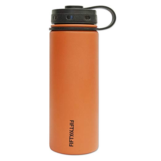 Fifty/Fifty Orange Vacuum-Insulated Stainless Steel Bottle with Wide Mouth - 18 oz. Capacity