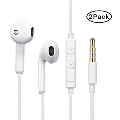 Anvor Premium Quality Earphones/Earbuds/Headphones with Stereo Mic and Remote Control Fully Compatible with Apple iphone Android Smartphones and Other Devices with 3.5mm Jack Plug(2 Pack).