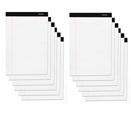 Universal 30630 Premium Ruled Writing Pads, White, 8 1/2 x 11, Legal/Wide, 50 Sheets (12)