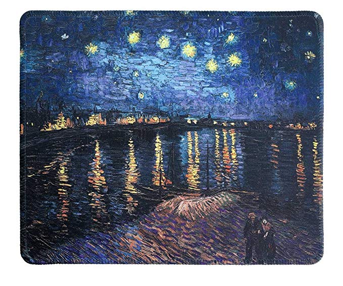 dealzEpic - Art Mouse Pad - Natural Rubber Mouse Pad w/Printing of Starry Night Over The Rhone by Vincent Van Gogh - Stitched Border - 9.5x7.9 inches