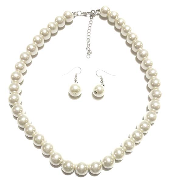 Large Faux Pearl Necklace and earring set By Millennium Design