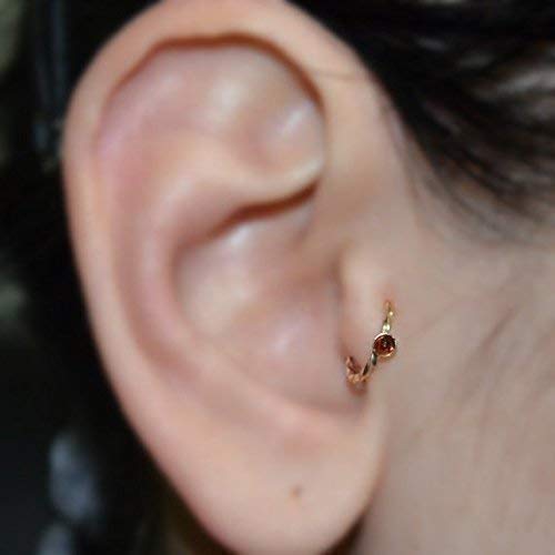Tragus Earring 20g - Gold Nose Ring - 2mm Garnet Tragus Hoop - Forward Helix Earring - Cartilage Earring - Rook Piercing - Conch Earring