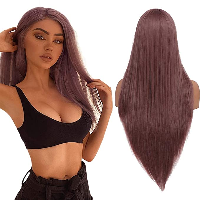 fani Long Straight Light Purple Wig Middle Part Wigs for Women Heat Resistant Realistic Synthetic Hair Wig 24 inch Natural Looking Hair Replacement Wig for Daily Party Halloween Cosplay