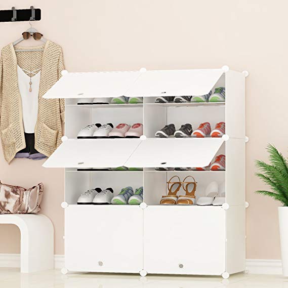 PREMAG Portable Shoe Storage Organzier Tower, White, Modular Cabinet Shelving for Space Saving, Shoe Rack Shelves for shoes, boots, Slippers (2 * 5-tier)