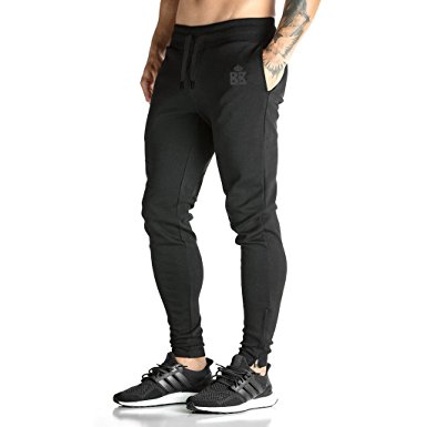 Broki Mens ZIP JOGGER Trousers - Casual GYM Fitness Comfortable Tracksuit Slim Fit Chinos Sweat Pants (Black)
