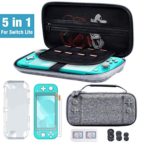 BEBONCOOL Switch Accessories Bundle for Nintendo Switch Lite, Switch Carry Case,2 Pack Screen Protector,Switch Cover Case,6 Pcs Joystick Caps,Game Card Case for Nintendo Switch Lite Accessories Kit