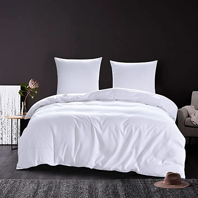 RUIKASI Ultra Soft Solid Bed Sheet Set (1 Duvet Cover, 2 Pillowcases, 1 Fitted Bed Sheet), 4 PCS Microfiber White Queen Bedding Sets, Non-Iron, Wrinkle Fade Resistant Duvet Covers
