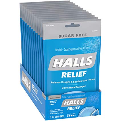 Halls Mountain Menthol Sugar Free Cough Drops - with Menthol - 300 Drops (12 bags of 25 drops)