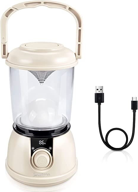 Sinvitron LED Camping Lantern Rechargeable, 5200mAh Power Bank, USB Camping Tent Lights with 5 Light Modes, IP65 Waterproof, Perfect Lanterns Flashlight for Power Outages, Hurricane, Emergency(White)