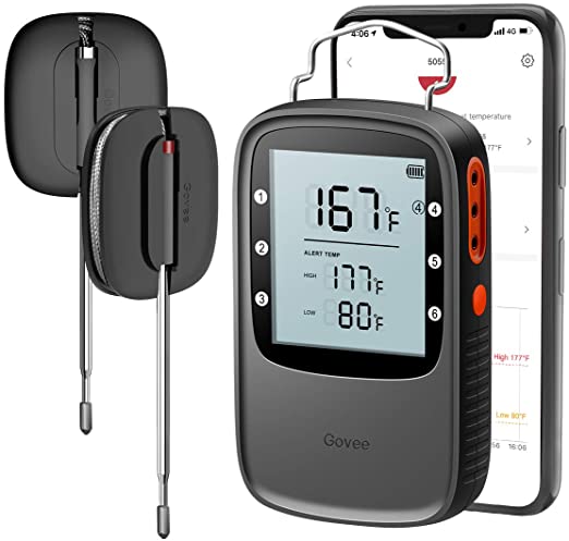 Govee Grill Thermometer, Bluetooth Digital Meat Thermometer with Dual Probe, 230ft Wireless Remote Monitor BBQ Thermometer for Smoker Kitchen Cooking Thermometer Timer for Grilling BBQ Oven Candy