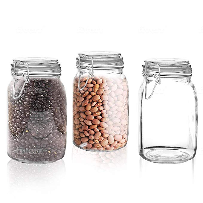 Set of 3 Glass Mason Jar with Airtight Lid 50 Ounces | Glass Storage Container for Food, Flour, Pasta, Coffee, Candy, Dog Treats, Snacks