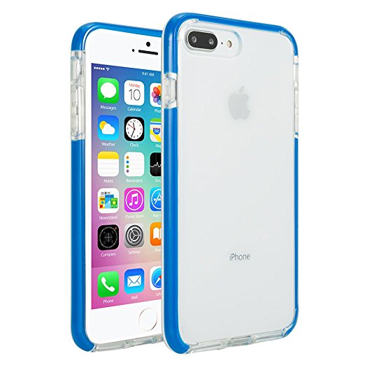Soft touch Premium TPU with an extra Shock Absorption layer [Colorful Series] Clear Style Ultra thick Air-Cushion Protective case for Apple iPhone 7 Plus / iPhone 8 Plus 5.5 inch -- Bright Blue
