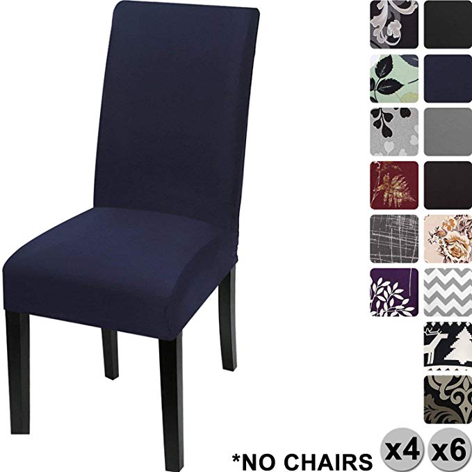 YISUN Modern Stretch Dining Chair Covers Removable Washable Spandex Slipcovers for High Chairs 4/6 PCs Chair Protective Covers (Dark Blue/Solid Pattern, 6 PCS)