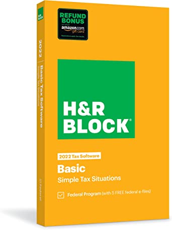H&R Block Tax Software Basic 2022 with Refund Bonus Offer (Amazon Exclusive) (Physical Code by Mail)