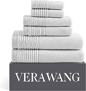 Vera Wang - Bath Towels Set, Luxury Cotton Bathroom Decor, Highly Absorbent & Medium Weight, Oeko-Tex Certified (Sculpted Pleat Grey, 6 Piece)