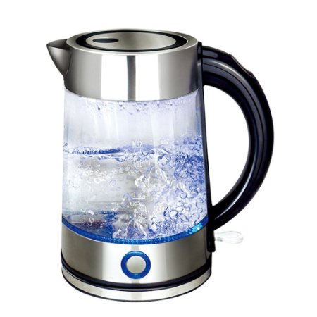 Panesor 1.7 Liter Electric Glass Kettle with Blue LED Illumination Hot Water Tea Electric Kettle