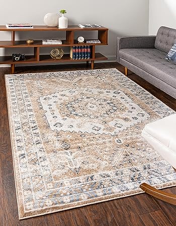 Unique Loom Oxford Collection Area Rug - Sheldonian (10' x 14' Rectangle, Beige/ Navy Blue)