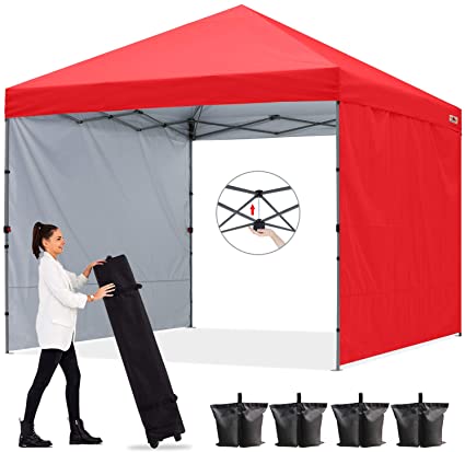 ABCCANOPY Canopy Tent Pop Up Canopy Outdoor Canopies with Sun Wall Tent Popup Beach Canopy Shade Canopy Tent with Wheeled Carry Bag Bonus 4xWeight Bags,4xRopes&4xStakes,Red