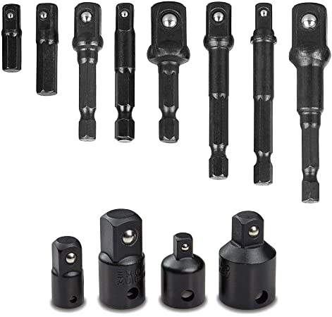 Bestgle 12 in 1 Impact Socket Adapter Hex Square Nut Driver Adaptor Power Drill Extension Bit and 4pcs CR-V Impact Adapter and Reducer Set 1/4 3/8 1/2 Inch Drive