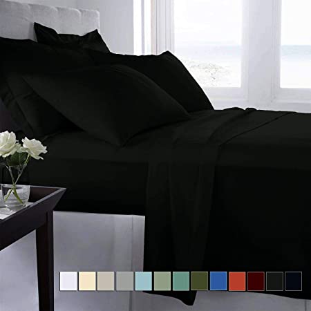BEVI - Home Super Solid Black 144 Tc Microfiber Double King Bedsheet with 2 Pillow Cover- (Slate Black)