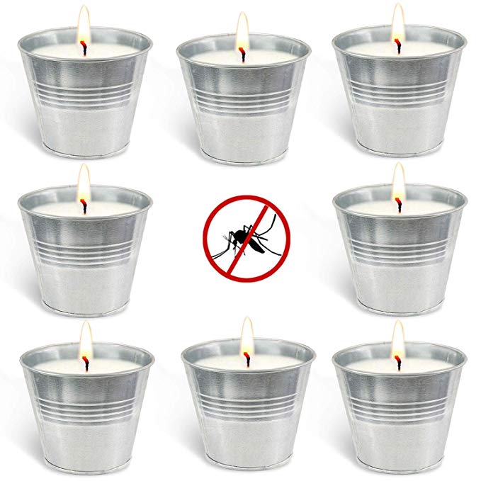 YIIA Mini Metal Tin Bucket Citronella Candle Outdoor and Indoor, Set of 8