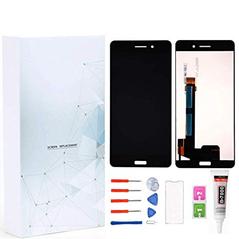 Maojia Screen Replacement for Nokia 6 (2017) N6 TA-1000 TA-1003 TA-1033 TA-1025 5.5" Glass LCD Display Touch Digitizer Assembly   Tools（Black）