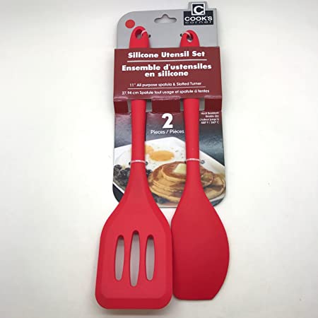 Cook's Corner 2-Pc Silicone Utensil Set - 11" Spatula & Slotted Turner (Red)