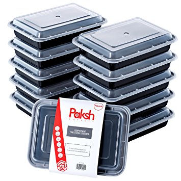 Paksh Novelty Lunch Box Food Storage Container with Lid & Lunch Tray / Meal Prep Portion Control Bento Box, Microwave & Dishwasher Safe, 28 ounce, 10 pack