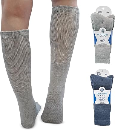 Doctor's Choice Non Slip Socks Men Diabetic Crew 3 Pack | Hospital Socks | Griper Socks Men | Skid Socks Mens | Slipper Socks