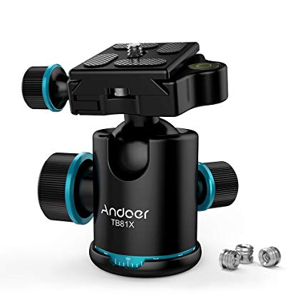 Andoer Tripod Ball Head Professional Max Load 18 Pounds 360 Degrees Free Rotation with Quick Release Plate 1/4" Screw and Three 1/4 to 3/8 Screw Adapters for Tripod,Monopod,Slider,DSLR Camera