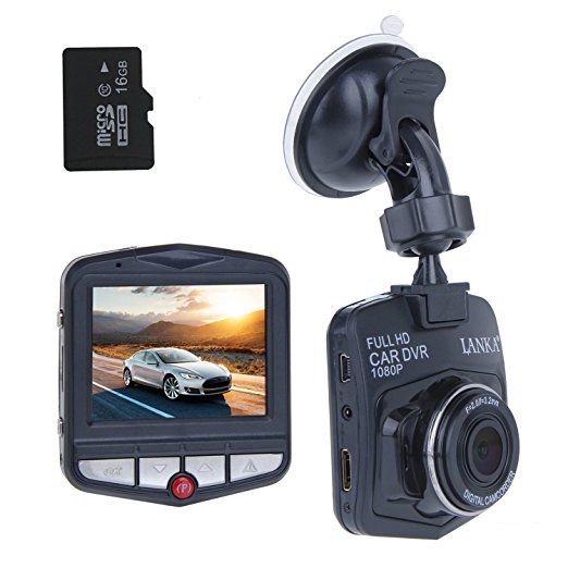 LANKA Full HD 1080P Dash Cam Digital Car DVR Driving Video Recorder Black Box Vehicle Camcorder, Built In G-Sensor, Loop Recording, Parking Monitor, Motion Detection, Black with 16GB Micro SD Card