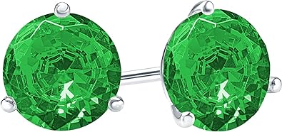 1/2-10 Carat Total Weight Emerald Stud Earrings 3 Prong Push Back