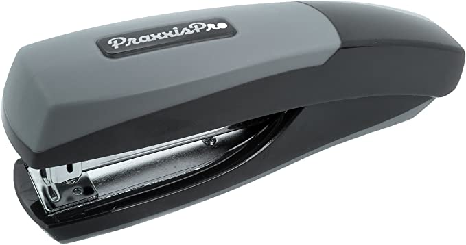 Ergonomic Full Strip Desktop Stapler, PraxxisPro Ionic Grip Office Stapler (Black)