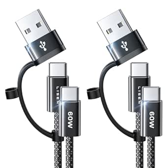 LISEN 60W 3.3ft 2 Pack USB A/C to USB-C Cable