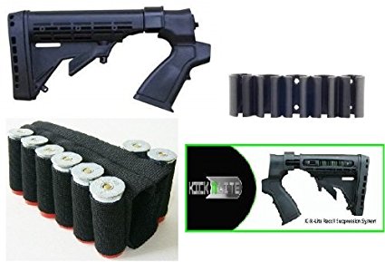 Phoenix Technology Kick Kicklite Mossberg 500 / 590 / 835 12 Gauge Shotgun Kit Recoil Reduction Buttstock Stock, Black Ultimate Arms Gear 8 Round Ammo Shot Shell Cartridge Holder, Black