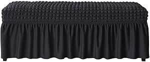 FORCHEER Dining Bench Cover 3D Seersucker Piano Bench Slipcover for Living Room Skirt Design Washable Ottman Cover Bench Seat Protector for Bedroom, Kitchen(Seersucker-Black)