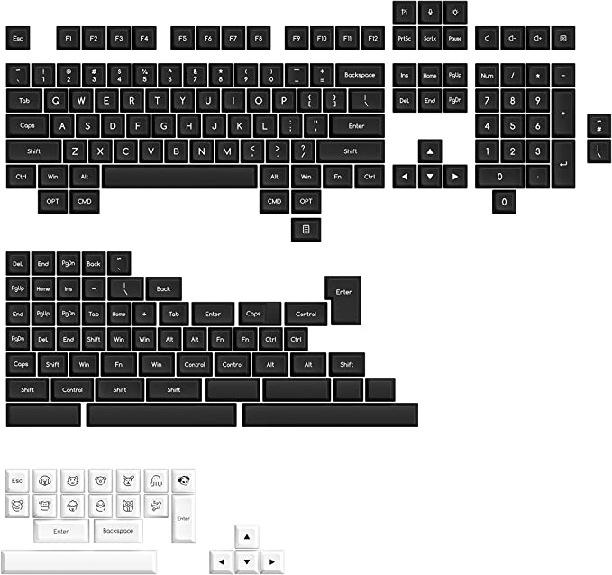 Akko ABS Keycaps 195 Keys, SAL Profile, Double Shot, Full Keycap Set, ISO   ANSI Layout with Mac Modifier for Mechanical Keyboards (White on Black)