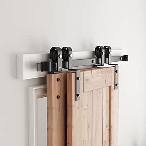 SMARTSTANDARD 4 Feet Bypass Sliding Barn Door Hardware Kit - for Double Wooden Doors-Single Track - Smoothly & Quietly - Easy to Install-Fit 36" Opening