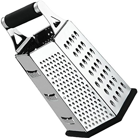 Cheese-Grater-Vegetable-Slicer Stainless Steel - 6-sides , 9.5 Inch Height, Rubber Handle, Non Slip Rubber Bottom by Utopia Kitchen