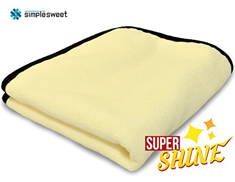 Microfiber Car Towel - Dealer Certified - Distinct from Chamois Shammy Cleaning Cloth, Meguiar Car Absorber, Chemical Guy Drying Wax Towel - SimpleSweet Super Shine 1PK for Car Wash, Care