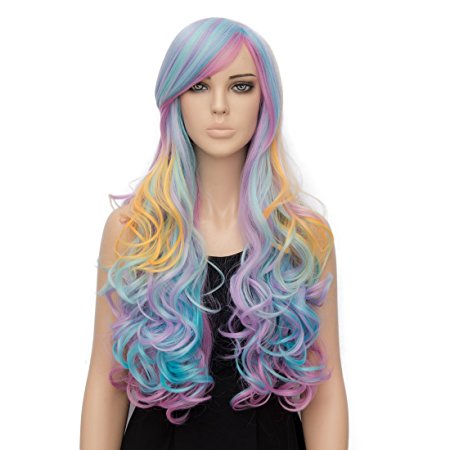 Netgo Colorful Rainbow Lollita Wig Long Wavy Synthetic Fiber Costume Wig for Cosplay Halloween Party