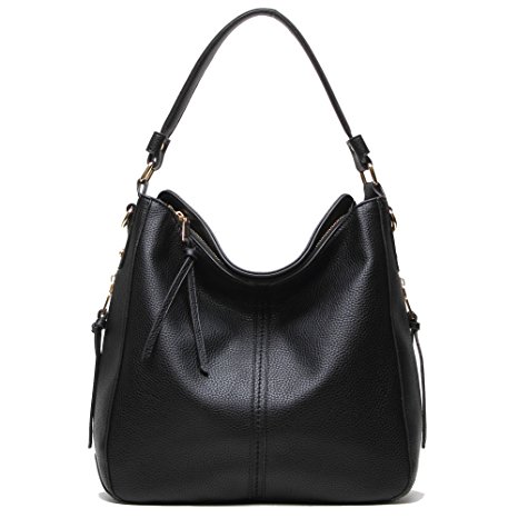 DDDH Hobo Handbags Leather Purses Large Tote Shoulder Bags Vintage Bucket Bag For Women(Black)