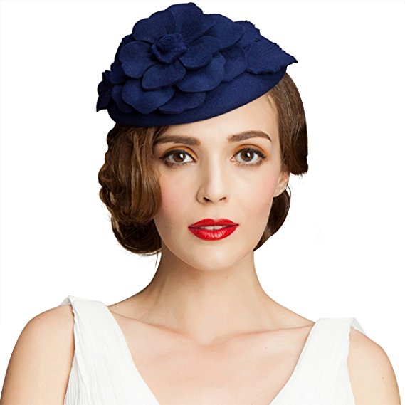 Flower Womens Dress Fascinator Wool Pillbox Hat Party Wedding A083
