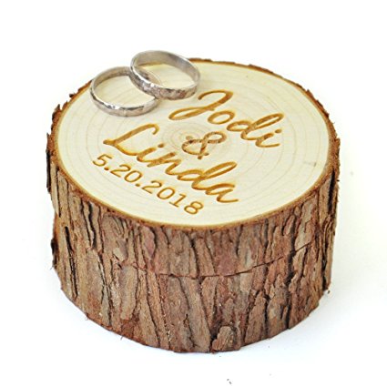 Personalized Wood Wedding Ring Box with Name & Date,Wedding Ring Bearer, Custom Rustic Wedding Ring Box