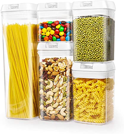 Airtight Food Storage Containers 5Pcs, JOMARTO BPA Free Plastic Cereal Container with Easy Lock Lids for Kitchen Pantry Organization,Leak-proof and Dishwasher Safe for Cereal, Snacks and Sugar